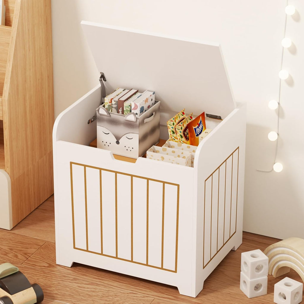 Aenuert White Wooden Storage Chest Box, Small Cube Storage Organizer with Door, Modern Entryway Storage Bin for Home Books, Clothes, Plants, Square Side Table for Living Room or Bedroom