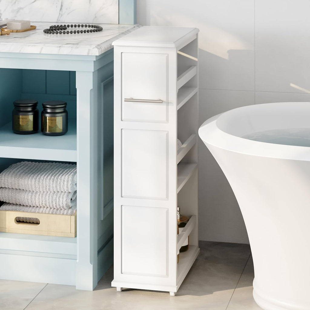 Lavish Home 3-Tier Slim Rolling Storage Cart - 16.7” x 9” Narrow Rolling Cart with Handle and Wheels for Bathroom, Laundry Room, and Kitchen Organization - Pull-Out Home Organizers (White)