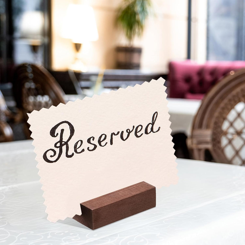 Blosssound 12 Pcs Wood Place Card Holders Wooden Table Number Holder Stands Name Card for Wedding Party Events Exhibition Decoration Office Restaurant Business(Brown,3 x 1.6 x 0.8 Inches)