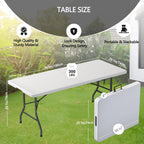 6ft Table Large Folding Table White Folding Table with Portable Carrying Handle 6ft Heavy Plastic Foldable Table for Party, Wedding, Events, Dining, Camping, Picnic Indoor, Outdoor, Utility