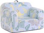 Toddler Chair Plush Kids Couch, Comfy Glow in The Dark Dinosaur Chair with Removable and Washable Cover Carrying Handle Kids Sofa, Convertible Toddler Couch for Playroom Girls and Boys Green