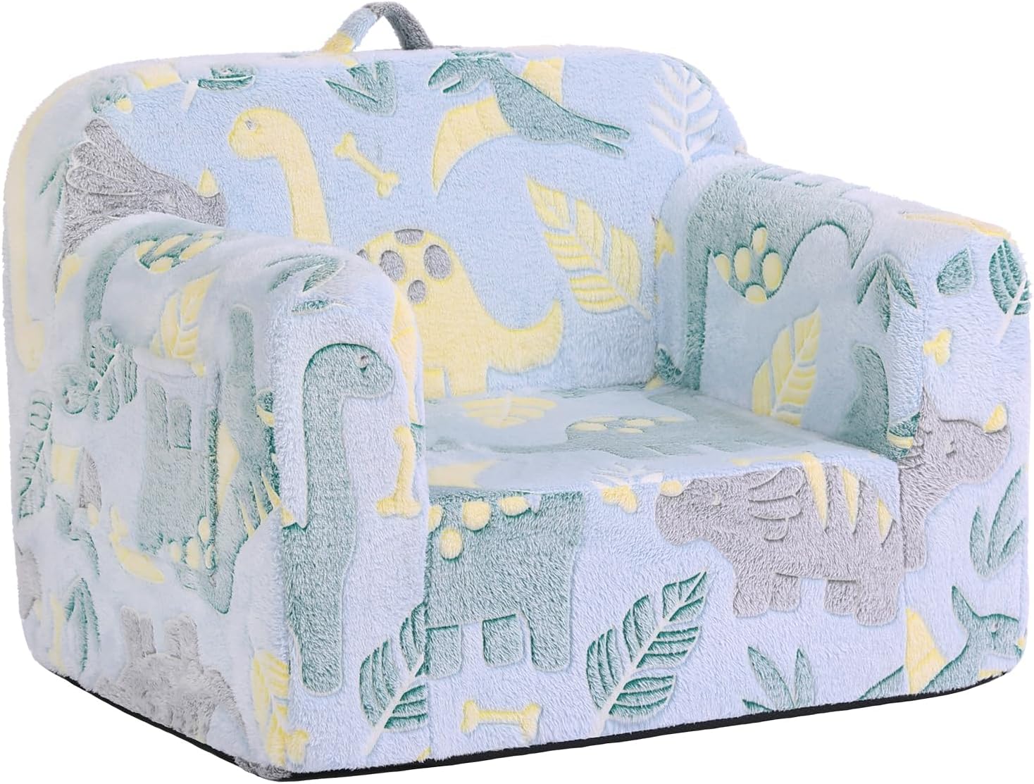 Toddler Chair Plush Kids Couch, Comfy Glow in The Dark Dinosaur Chair with Removable and Washable Cover Carrying Handle Kids Sofa, Convertible Toddler Couch for Playroom Girls and Boys Green