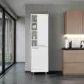 Tuhome Burton Kitchen Pantry Cabinet, 80.3" Tall 2-Door Freestanding Pantry Organizers and Storage with 4 Adjustable Shelves, 2 Drawers and Side Compartments, White Engineered Wood