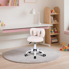 Kids' Desk Chair with Bow Design, Cute Upholstered Swivel Chair with Wheels and Adjustable Height, Small Comfy Armless Chairs for Girls/Children (Cream)