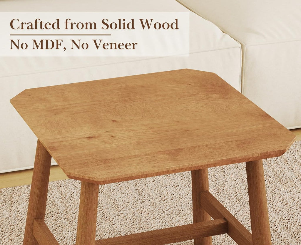 CIMOTA Solid Wood Side Table Modern Small Square End Table for Living Room Farmhouse Narrow Nightstand for Small Spaces/Bedroom/Office, Natural Finish