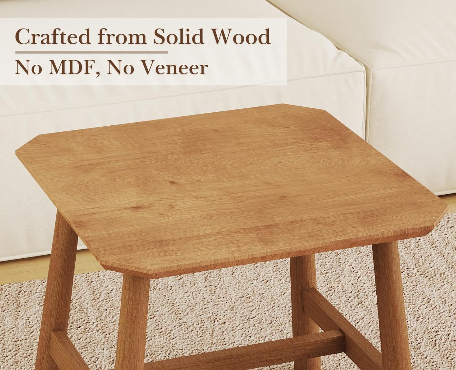 CIMOTA Solid Wood Side Table Modern Small Square End Table for Living Room Farmhouse Narrow Nightstand for Small Spaces/Bedroom/Office, Natural Finish