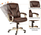 Amazon Basics Executive High Back Office Chair, Adjustable Height, Tilt, Swivel, Padded Armrests, Brown/Gold