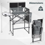 COSTWAY Folding Tall Director Chair, 26" Seat Height Portable Camping Chair with Side Table, Cup Holders, Storage Pockets, Footrest, Compact Makeup Salon Chair Support 350 lbs