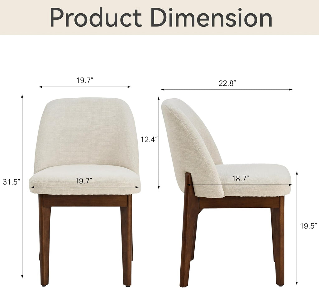 VKNOW Wooden Dining Chairs Set of 2, Upholstered Dining Room Chairs with Rubberwood Legs and Padded Seats, Kitchen Chairs for Restaurant Kitchen Living Room, Beige