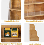 TIOPGHAD 3-Layer Stackable Bamboo Tea Bag Organizer Storage Holder, Natural | Holds 260 tea bags, Removable Compartments, Wood, Acrylic dividers, 12.2 x 7.5 x 13.8 in, for Cabinet, Countertop, Office