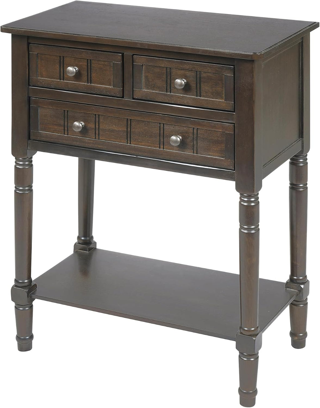 Knocbel Slim Antique Entry Console Table with 3 Drawers & Bottom Open Shelf, Solid Wood Narrow Small Sofa Table for Entryway Hallway Living Room 23.7" W x 13" D x 31.4" H Brown