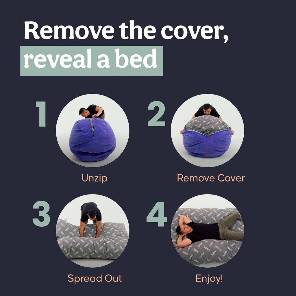 CordaRoy's Plush Bean Bag - Convertible Bean Bag Chair - Machine-Washable Plush Fabric Cover - for Basement, Living Room, Game Room, Dorm & More - Full Size - Indigo | Made in The USA