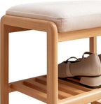 Entryway Shoe Bench with Cushioned Seat, Natural Wood, 2-Tier Storage Shelf, 23.62 x 11.81 x 16.54 in