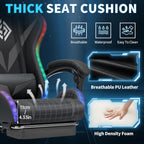 Gaming Chair with Bluetooth Speakers and RGB LED Lights Ergonomic Massage Computer Gaming Chair with Footrest Video Game Chair High Back with Lumbar Support Grey and Black