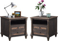 T4TREAM 24'' Farmhouse End Table w/4 Solid Wood Feet Set of 2, Large 2 Drawers Sofa Side Table with Charging Station, Rustic Wood Square Nightstand for Living Room, Bedroom, Office, Dark Rustic Oak
