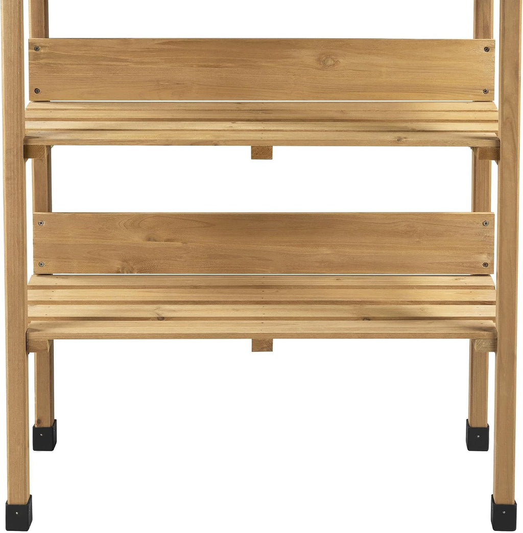 costoffs Wooden Potting Bench Table Garden Fir Wood Potting Table with Storage Shelf and Hooks, 77x37x90 cm Wood