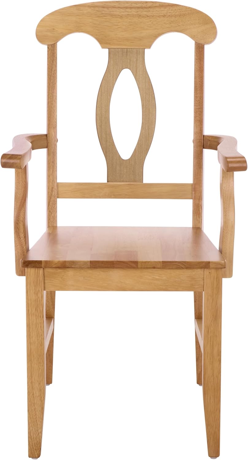 SAFAVIEH Home Collection – Hannelore Solid Wood Dining Arm Chair, Light Oak Finish, Classic Transitional Seating Design (DCH6907B)