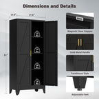 61" Tall Metal Pantry Cabinet, Kitchen Storage Cabinet with 2 Doors and 3 Adjustable Shelves for Kitchen, Living Room, Dining Room, Bathroom and Home, Office (Black, 1PC)