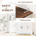 Tall Kitchen Pantry Cabinet with Glass Doors and Hutch, 70.9'' Storage, Built-in Charging Station, Dining Room Wine Rack & Cupboard - Modern White and Brown