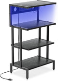 Aquzee Game Console Shelf, 4-Tier Video Gaming Consoles Stand with Outlet & RGB Light, Small Media Entertainment Center for Audio Stereo Storage Organizer Playroom Furniture, Stereo Stands and Racks