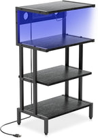 Aquzee Game Console Shelf, 4-Tier Video Gaming Consoles Stand with Outlet & RGB Light, Small Media Entertainment Center for Audio Stereo Storage Organizer Playroom Furniture, Stereo Stands and Racks