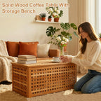Solid Wood Entryway Bench with Storage, Large storage chest with Removable Bag, Wood Coffee Table for Living-room, Bedroom, Patio, DIY Bunny House, 39x20x20in