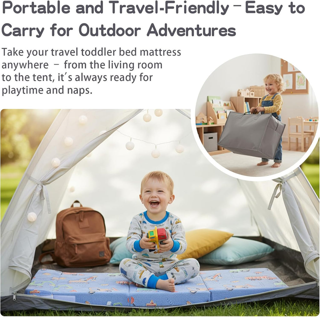 Tiita Foldable Floor Mattress for Kids-Glow in The Dark Toddler Nap Mat with Storage Bag, Portable Toddler Floor Nap for Travel, Daycare, Camping, RV, Playroom, Vehicles