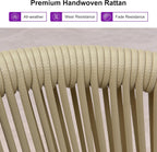 PURPLE LEAF Patio Bar Stools Set of 2 Outdoor Wicker Modern High Bar Chairs Metal Cushioned Barstools with Backs and Ergonomic Armrest for Balcony Garden Indoor Kitchen Island, Teak