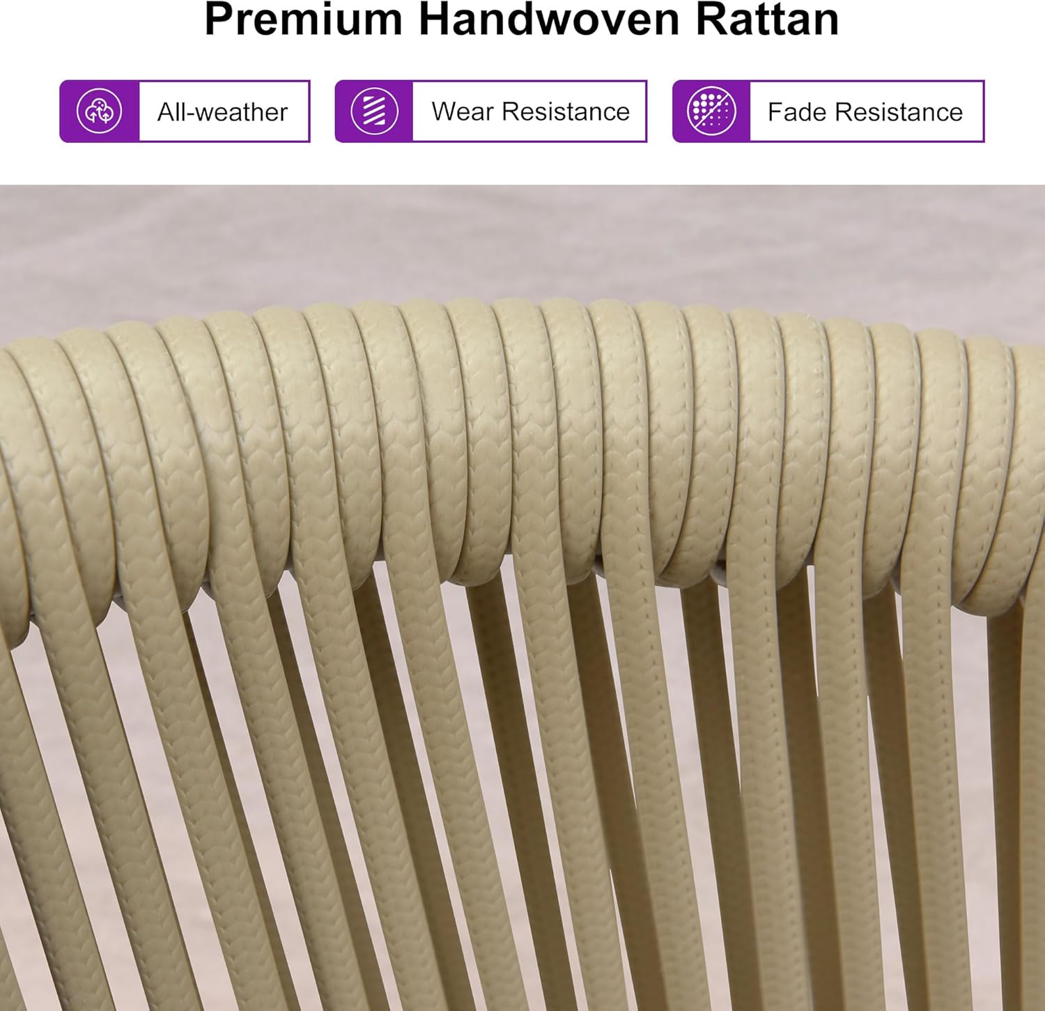 PURPLE LEAF Patio Bar Stools Set of 2 Outdoor Wicker Modern High Bar Chairs Metal Cushioned Barstools with Backs and Ergonomic Armrest for Balcony Garden Indoor Kitchen Island, Teak