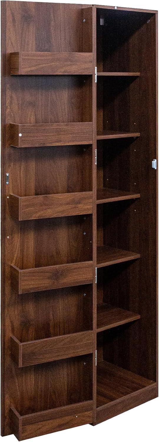 Mid Century Modern Kitchen Pantry Cabinet, 71" Tall Storage Cabinet with Door Racks & Multi-Tier Shelves, Rustic Wood Cupboard for Kitchen, Dining Room, Walnut