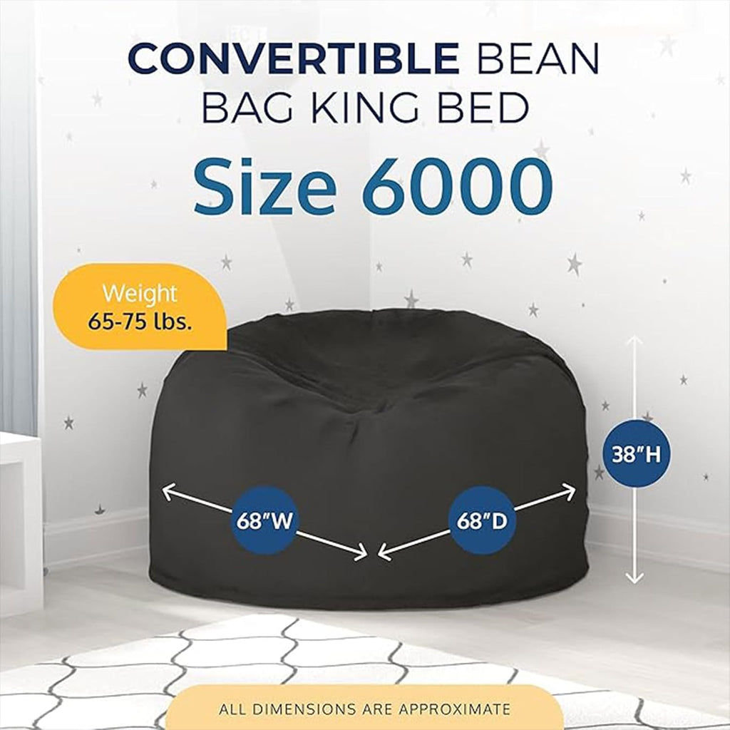 ULTIMATE SACK | 6 Ft Bean Bag Chair &Foot Stool | Charcoal Fur | Foam Filled - Removable Washable Cover