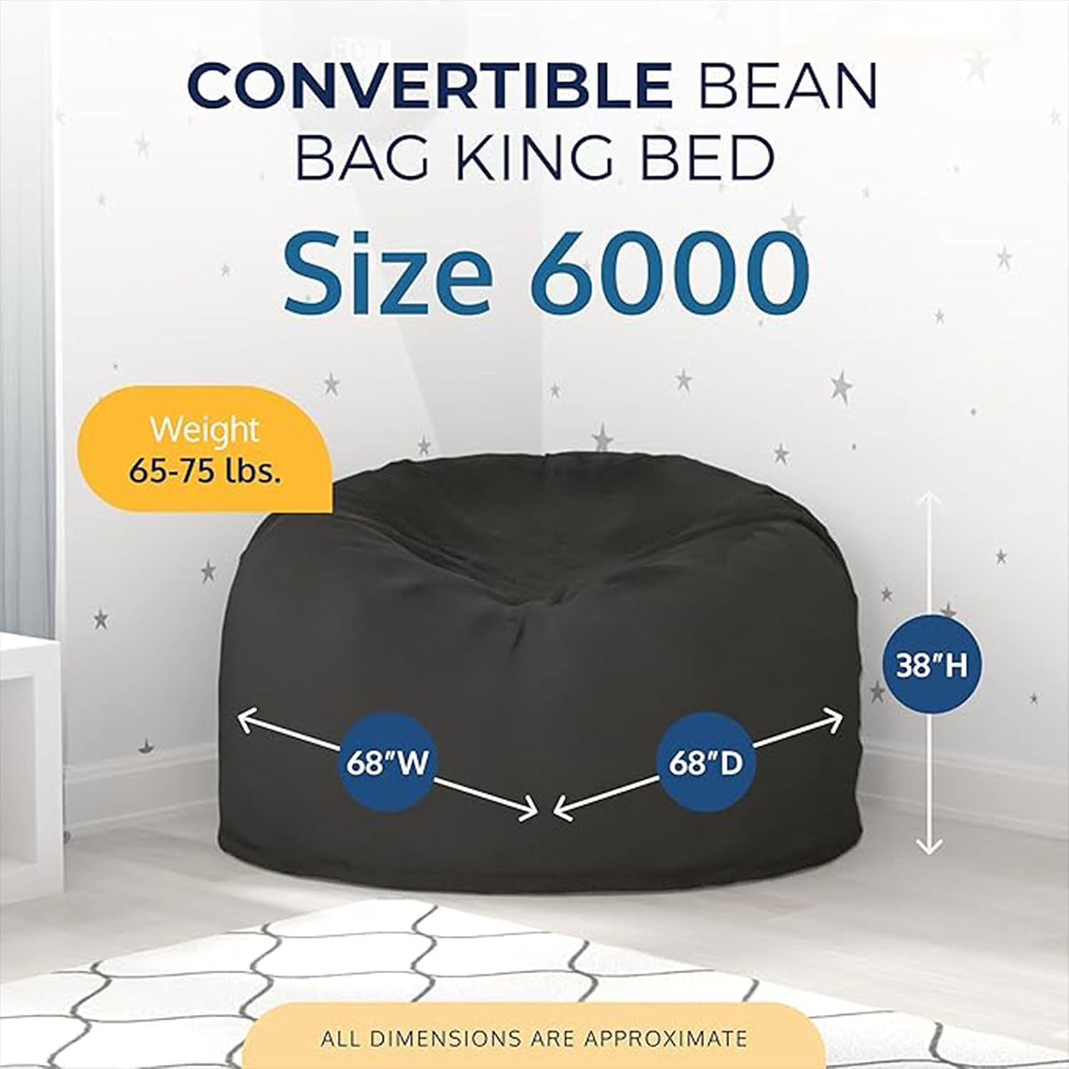 ULTIMATE SACK | 6 Ft Bean Bag Chair &Foot Stool | Charcoal Fur | Foam Filled - Removable Washable Cover