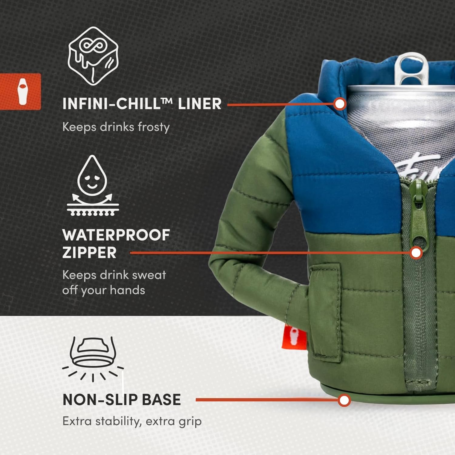 Puffin - The Puffy Jacket - Insulated 12 oz Can Cooler I Beer Bottle & Soda Can Insulator, Keep Drinks and Beverages Cold (Olive Green & Sailor Blue V25)