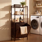 Baveke Bamboo Laundry Hamper with 3 Tier Shelves, Tilt Out Laundry Basket with Removable, Bathroom Storage Cabinet for Dirty Clothes, Hidden Corner Laundry Hamper for Bedroom, FSC-Certified, Brown