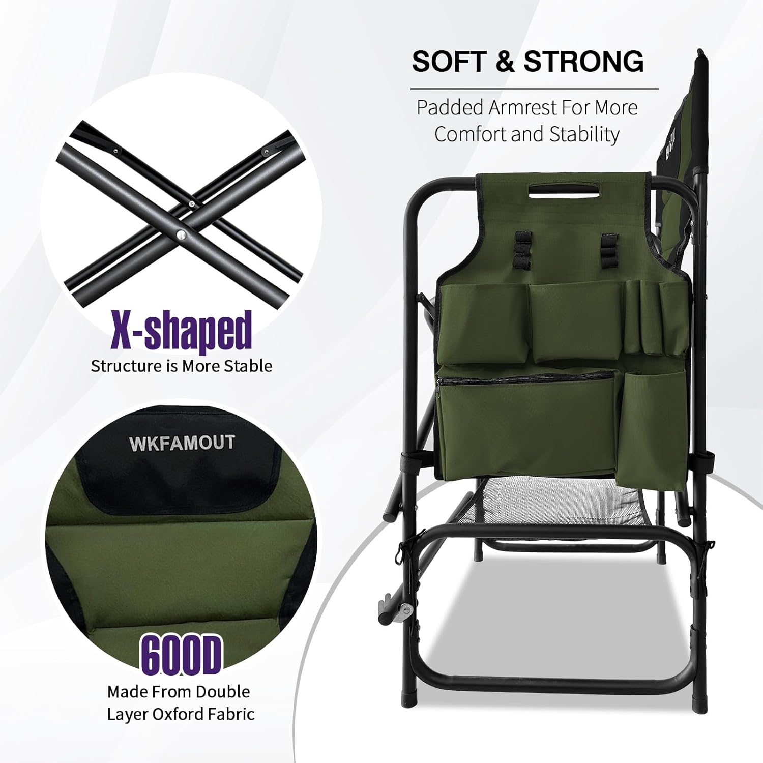 Tall Folding Directors Chair with Side Table 30.71" Seat Height Foldable Camping Chair Bar Stool for Makeup Artist Face Painting with Footrest and Storage Pocket Supports 350LBS