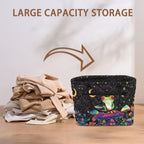XYZCANDO Frog Mushroom Quilted Storage Basket with Handles Large Capacity Laundry Hamper Organizer Bin with Pocket for Home, Picnic, Shopping, Travel