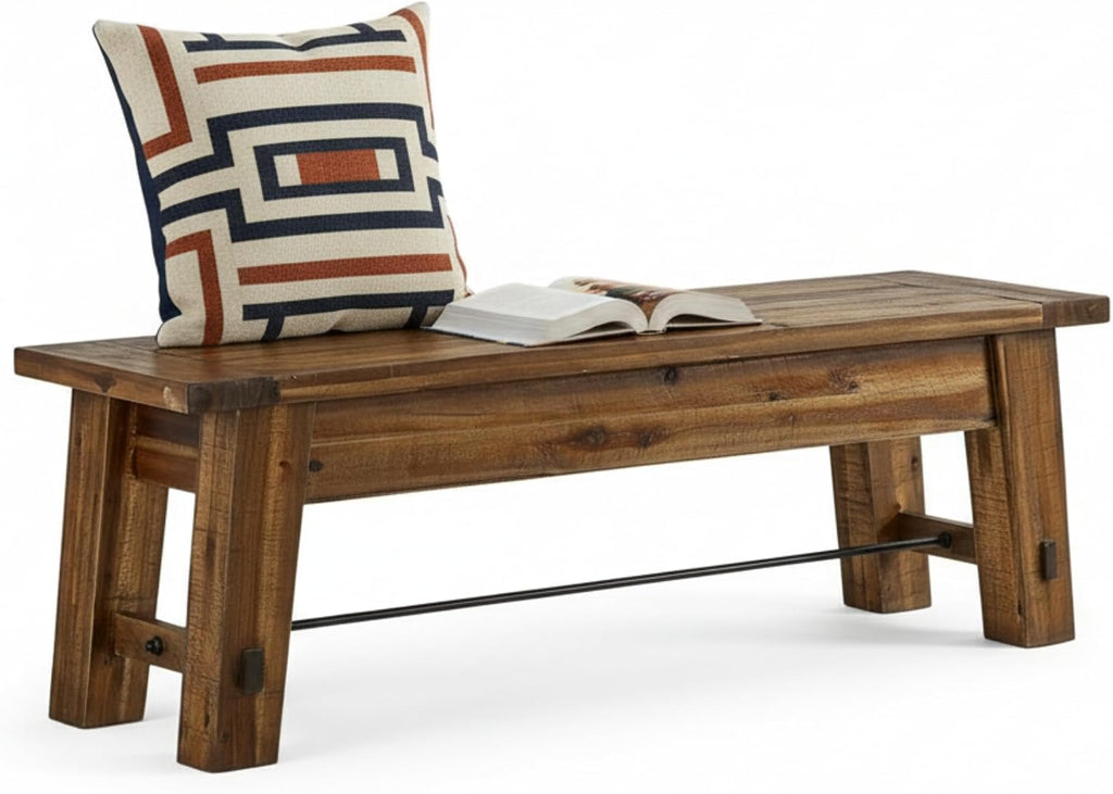 Durango Rustic Farmhouse Style 60-Inch Wood Bench - Industrial Modern Accent Furniture with Solid Wood Seat for Entryway, Dining Room, Hallway, Foyer, or Kitchen by Alaterre Furniture
