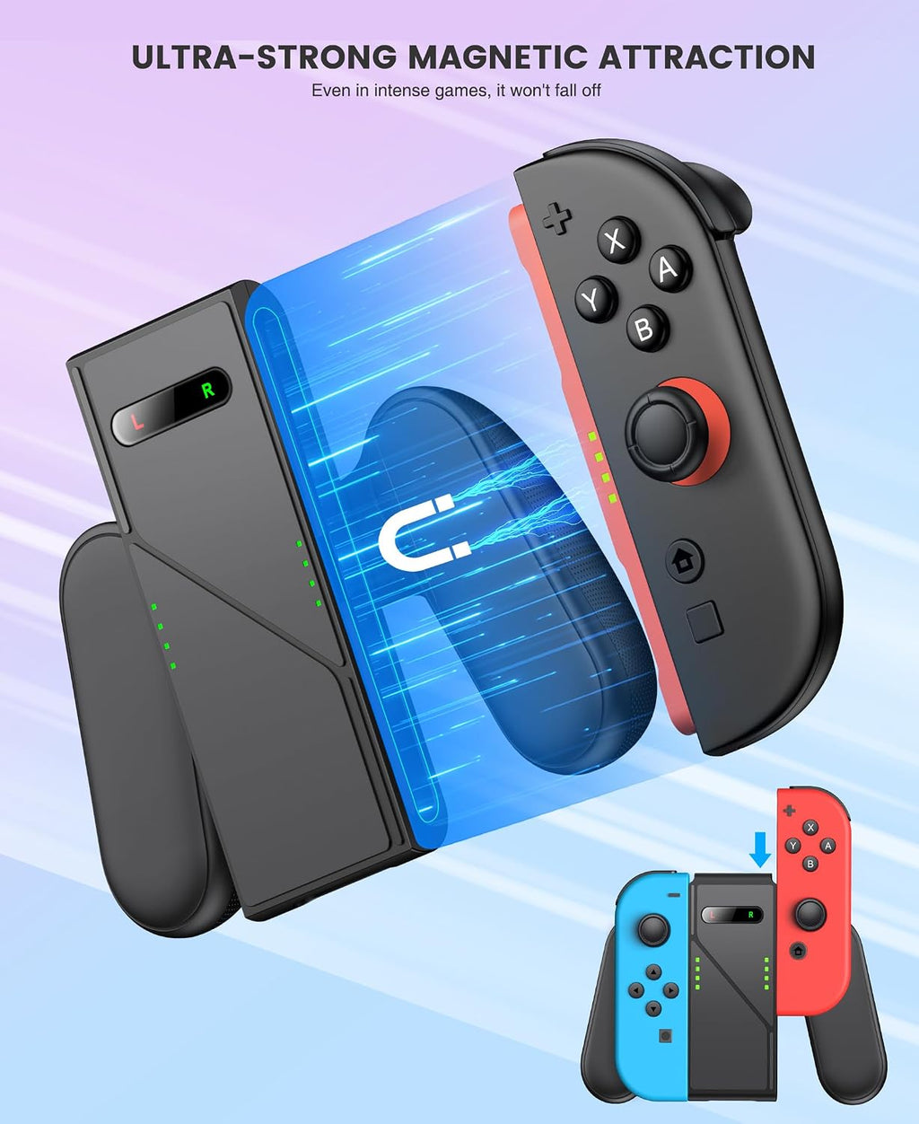 Charging Grip Stand for Switch 2 / Switch [Play While Charging] Charger Station Compatible with Nintendo 2 w Dynamic Light