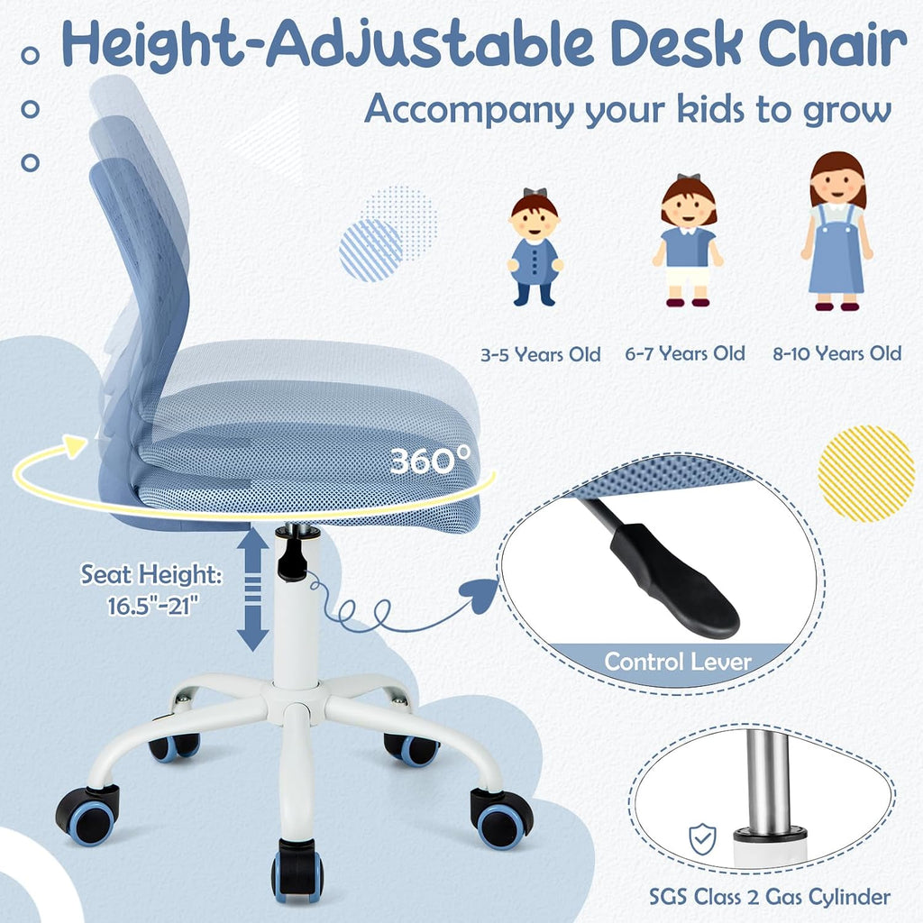 HONEY JOY Kids Desk Chair, Children Study Chair w/Adjustable Height, Low Back, Swivel Rolling Mesh Task Student Chair, Kids Computer Chair for Teens Girls Boys Home/School/Office (Blue)