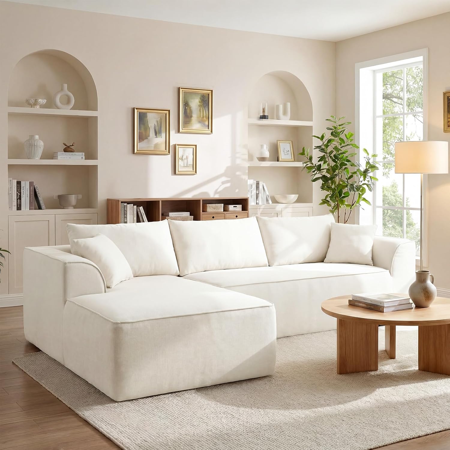 Vesgantti 106" Cloud Couch Sectional Modular Sofa, Deep Seat Comfy Cloud Couch Chenille Memory Foam Sofa Modular Couches for Living Room Bedroom, No Assembly Required (Beige, Left-Facing Chaise)