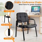 CLATINA Office Reception Guest Chair with Bonded Leather Padded Arm Rest, Ergonomic Guest Chair for Waiting Room Lobby Meeting Church Conference School, Black, 2 Pack