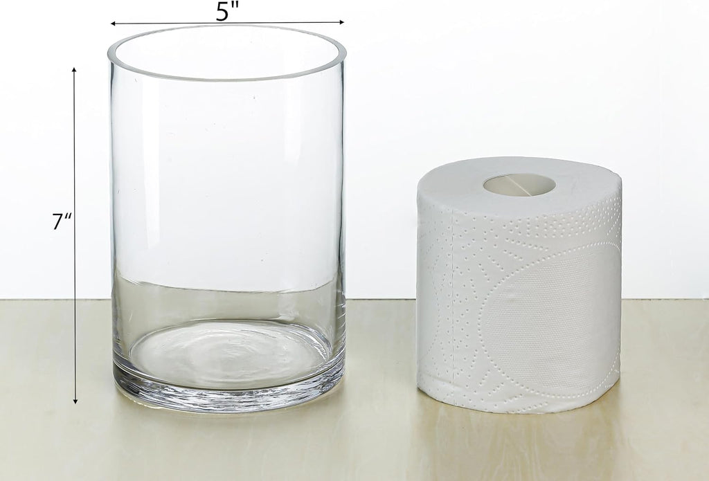 CYS EXCEL Glass Cylinder Vase (H:7" D:5") | Multiple Size Choices Glass Flower Vase Centerpieces | Hurricane Floating Candle Holder Vase