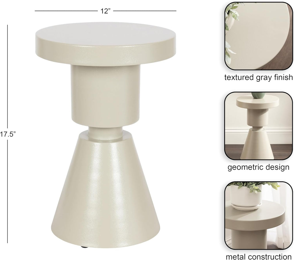 Kate and Laurel Boswell Modern Textured Metal Round Side Table, 12 x 12 x 18, Gray, Geometric Circle End Table for Use as Unique Bedroom Nightstand or Fun Indoor Plant Stand