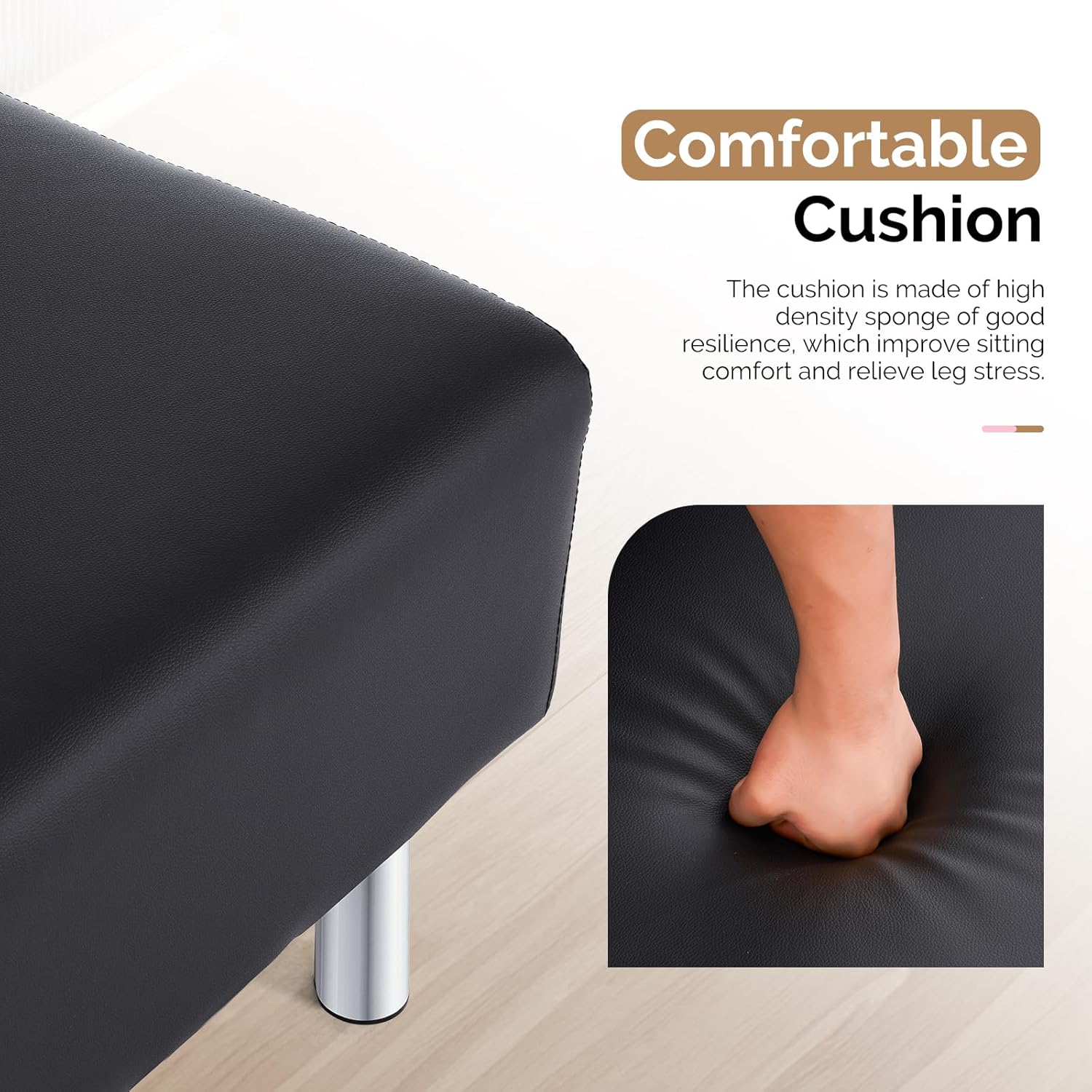 OmySalon Waiting Room Bench with Back, 58.6’’ Office Guest Chair Upholstered Reception Seating, Lobby Furniture for Beauty Salon Barbershop Airport Bank Hall Room Conference, Button Tufted, Black