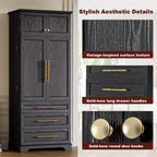 78.2" Tall Farmhouse Kitchen Pantry Cabinet with 8 Door Shelves and 3 Large Drawers, Modern Storage Cabinet with 3 Adjustable Shelves, Versatile Cupboard for Kitchen (Black)