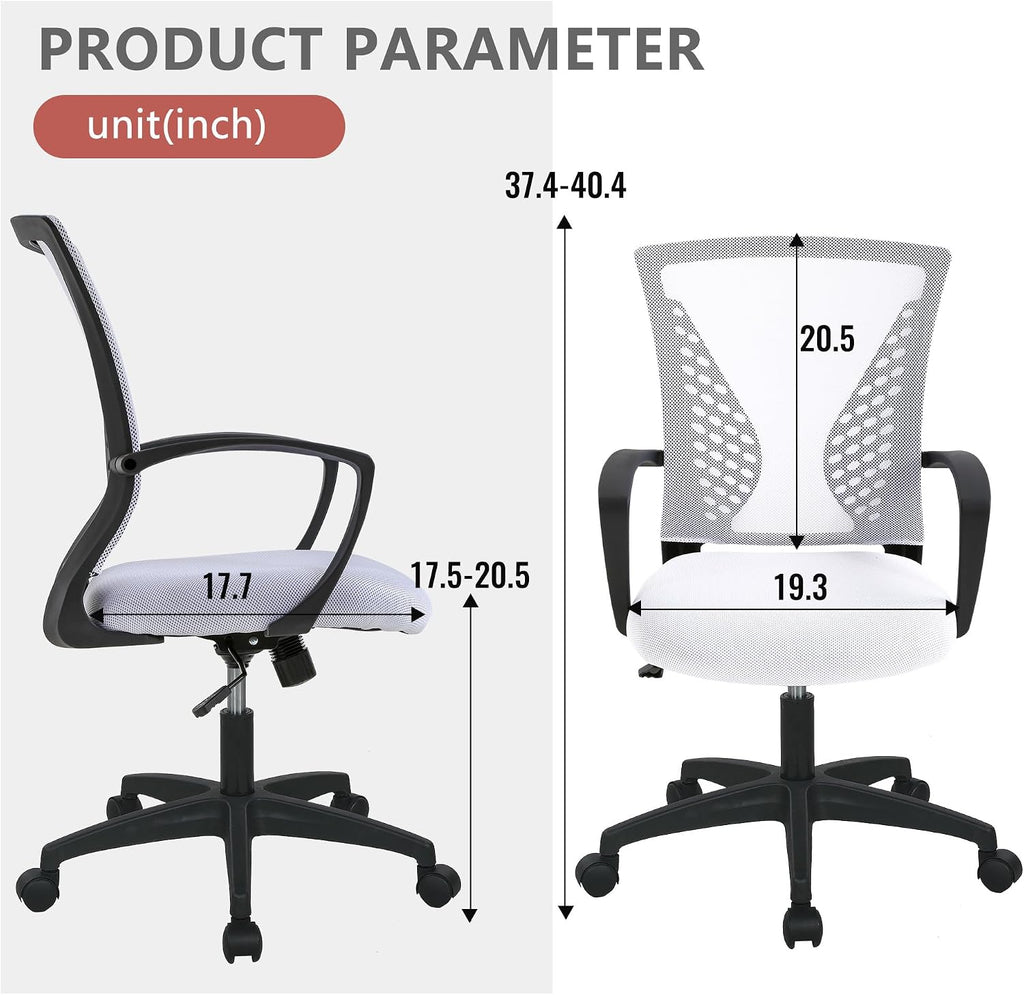 PayLessHere Office Computer Gaming Chair Ergonomic Mesh Desk Chair Adjustable Video Game Chairs with 360 Degrees Swivel Wheels Armrest Lumbar Support for Home Office,White