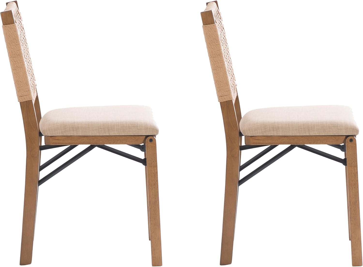 Linon Bennett Natural Folding Chair with Woven Rope Back and Linen Upholstered Seat Set of 2