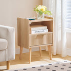MAHANCRIS Nightstand with Charging Station and Modern Bedside Table Bundle, Natural End Table with Storage Drawers, Open Storage, Night Stand with Solid Wood Legs, for Bedroom, ETNA61E01-ETNA69E01