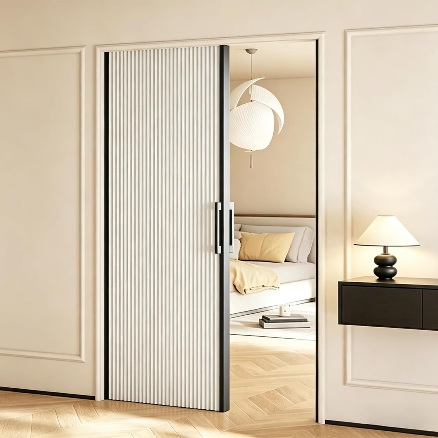 H 80 85 90 95 in Foldable Sliding Door Without Drilling, Trackless Collapsible Door for Bathroom/Kitchen, Honeycomb Accordion Door, Insulated from Cold or Hot Air(White,60x95in)