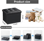 AmasSmile Storage Ottoman Folding Foot Rest Stool, Leather Footstool Bench, Short Ottoman Stool, Storage Foot Rest Store, Books (Black, 17" D x 13" W x 13" H)